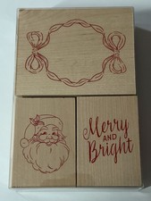 Recollections Rubber Stamps  Christmas 3 Pc Stamps Merry And Bright NEW