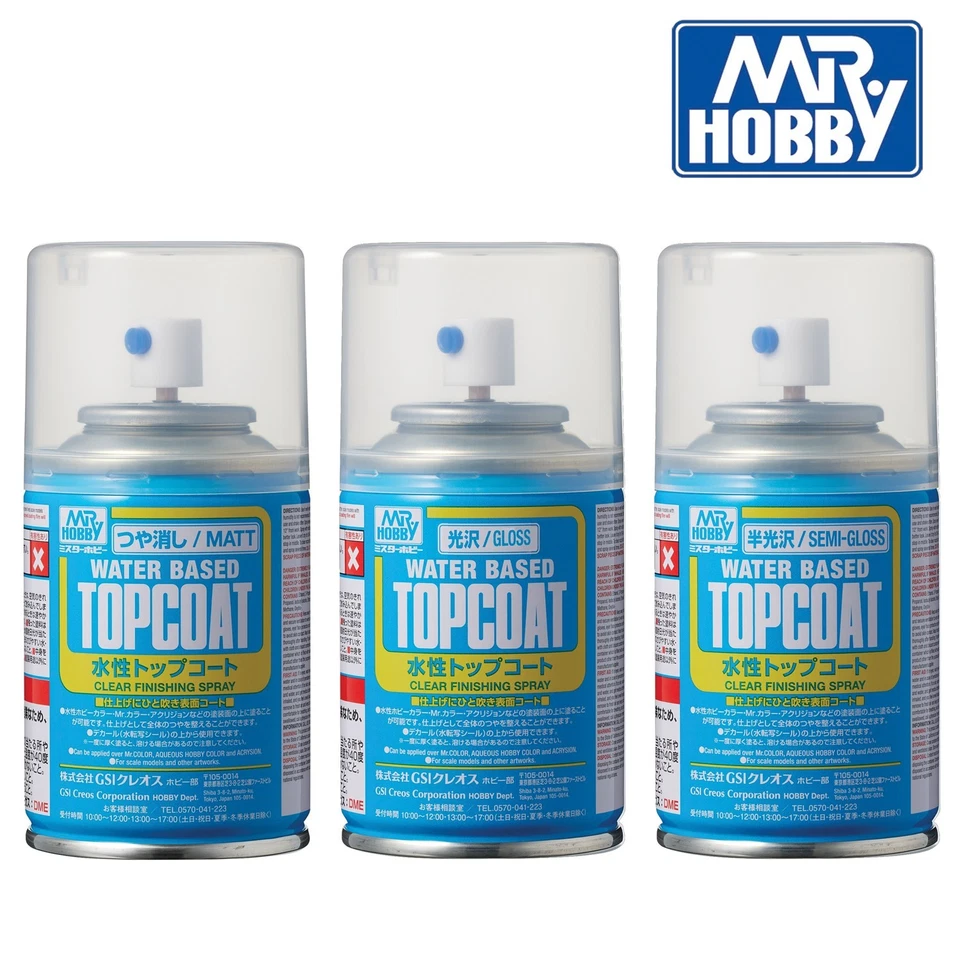 MR Hobby Topcoat Spray Water Based - Matt / Gloss / Semi-Gloss 86ml Nuovo NEW