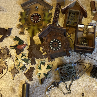 Cuckoo Clock Replacement Parts Lot Wood Cases Dials Chain Movement Brown