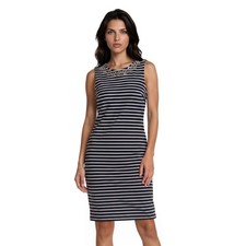 New J.Crew 100% Cotton Shift Dress Women's Size 00 Navy Blue Striped Jeweled