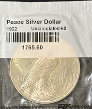1922 PEACE SILVER DOLLAR UNCIRCULATED MS-60 **RARE YEAR**