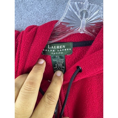 Lauren Ralph Lauren Fleece Hoodie Women's Petitie S Red 1/4 Zip Pullover - Picture 4 of 8