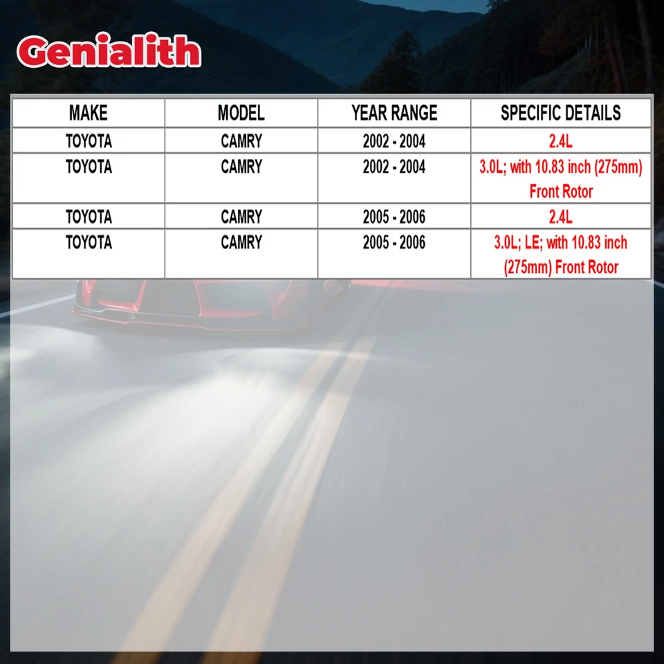 Front Drilled Rotors Ceramic Brake Pads for 2002 2003 2004 -2006 Toyota Camry - Image 2 of 4