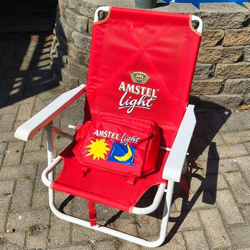 Vintage Amstel Light Folding Beach Chair w/ Soft Cooler Sun Moon Logo No Rust