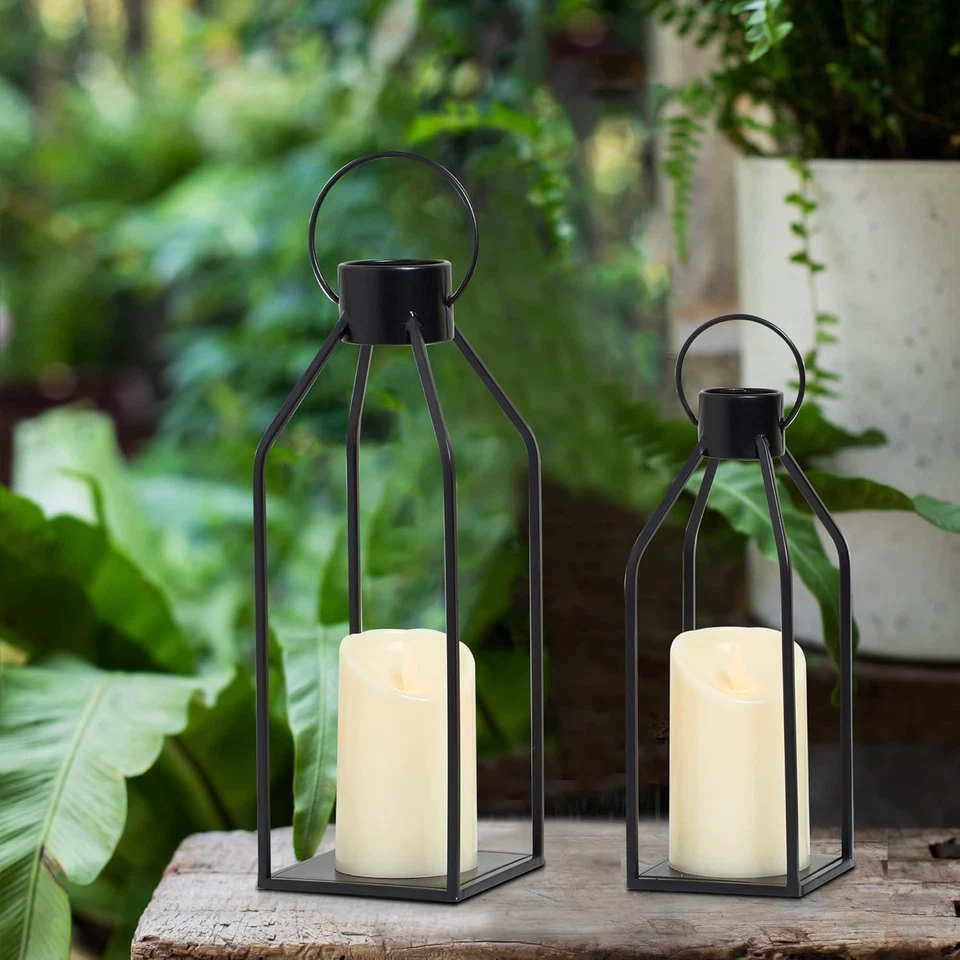 Modern Farmhouse Lantern Decor,2 Pack Black Metal Candle Lantern Front Porch Dec - image 4 of 4