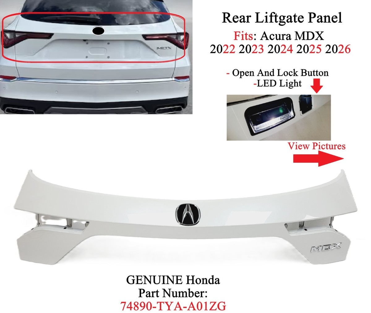 GENUINE Acura MDX 2022-26 Rear Tailgate Liftgate Panel W/LED Light