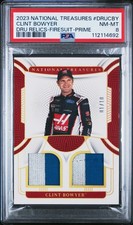 2023 NATIONAL TREASURES RACING DUAL RACE USED RELICS CLINT BOWYER 1/10 PSA 8