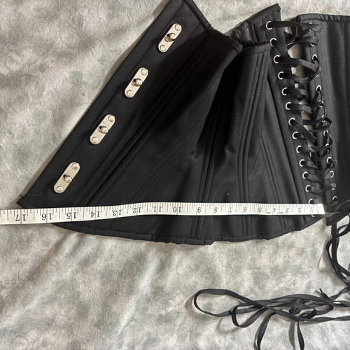 Corset noir acier désossé laine sous buste taille formateur lacets festival gothique - Photo 7/11