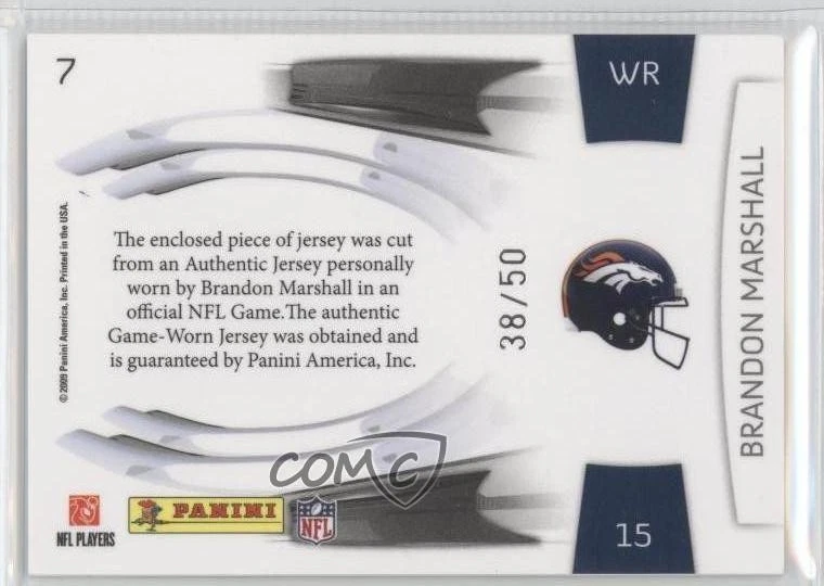 2009 Playoff Prestige Prestigious Pros Gold Materials /50 Brandon Marshall #7 - Image 2 of 2