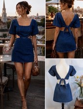 💥NWT Show Me Your Mumu City Cut Out Denim Mini Dress Deep End Size Small🧡