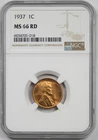 1937 1C NGC MS 66 RD Red Lincoln Wheat Penny