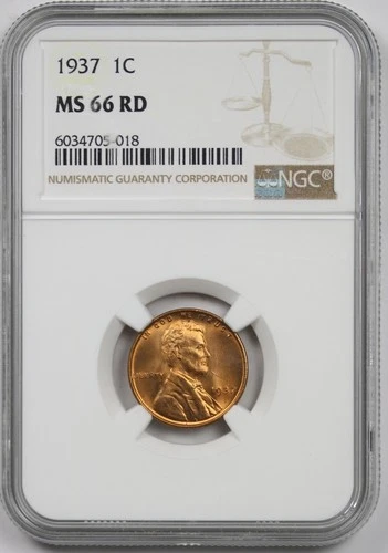1937 1C NGC MS 66 RD Red Lincoln Wheat Penny