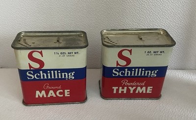 Schilling Vintage Spice Tins, Mace & Thyme