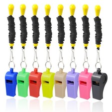 Silbatos de plástico coloridos con cordones, silbatos de sonido fuerte y nítido