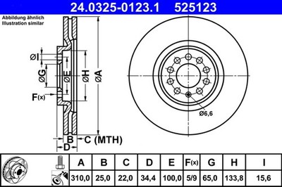 ATE 24.0325-0123.1 Brake Disc for Audi, Seat, Skoda, VW