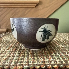 Kotobuki Stoneware Small Rice Noodle Soup Bowl Insect Dragon Fly, Lady Bug, Bee