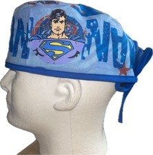 DC Comics Superman Blue Lite Flannel Scrub Hat Chemo Cap READ DESCRIPTION  