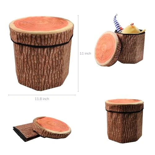  Fruit Storage Stool, Cute Folding Toy Box, Wood Stump Organizer for Tree Stump - Image 3 of 4
