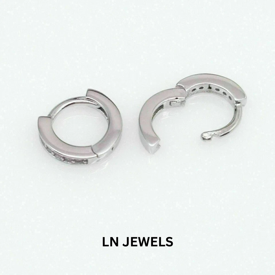 Real Moissanite 1Ct Round Cut Huggie Hoop Earrings 14K White Gold Plated Silver - Image 4 of 4