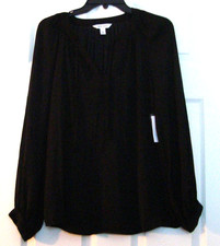 NWT Nine West Woman's Black Pullover L/S Top Shirt Tunic - MEDIUM,  ties at neck