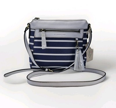 St John s Bay Faux Leather Bag, Blue & White Stripes, Zipper Closure, NWT