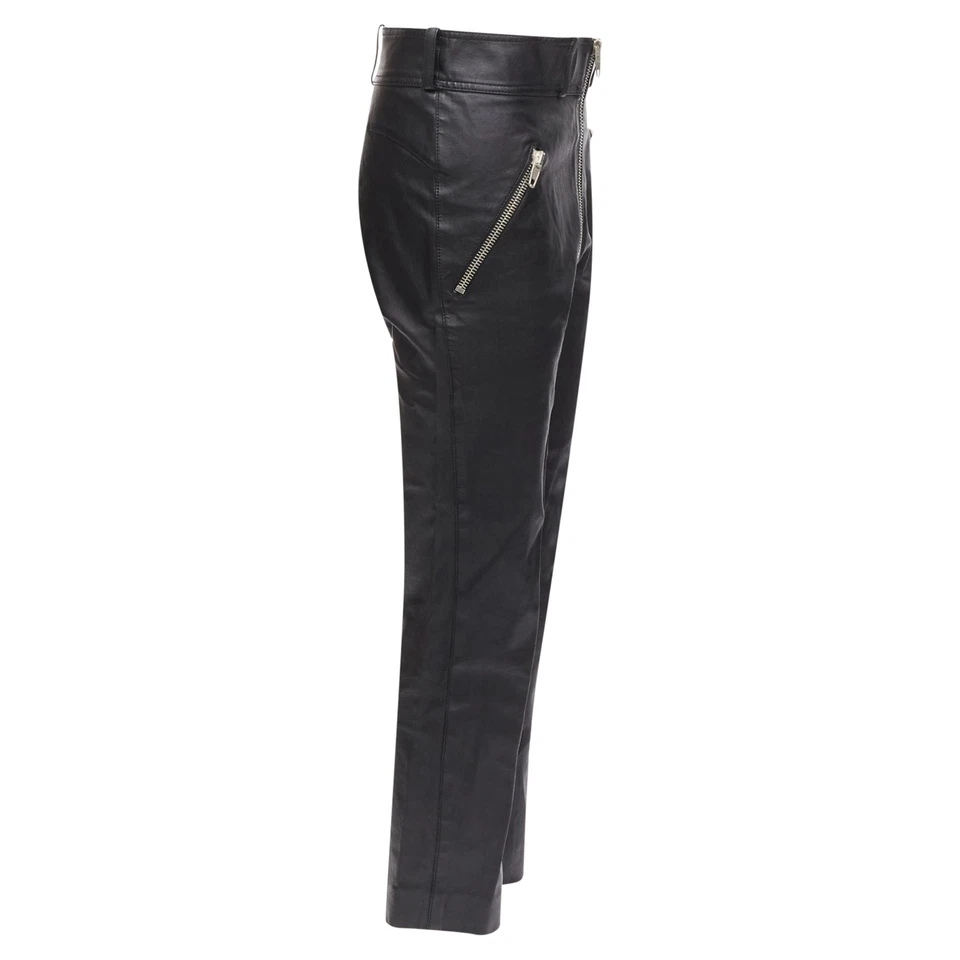 Pantalones de cuero recortados con cremallera parche con logotipo Balenciaga Demna para mujer negros talla 40 Foto 4 de 4