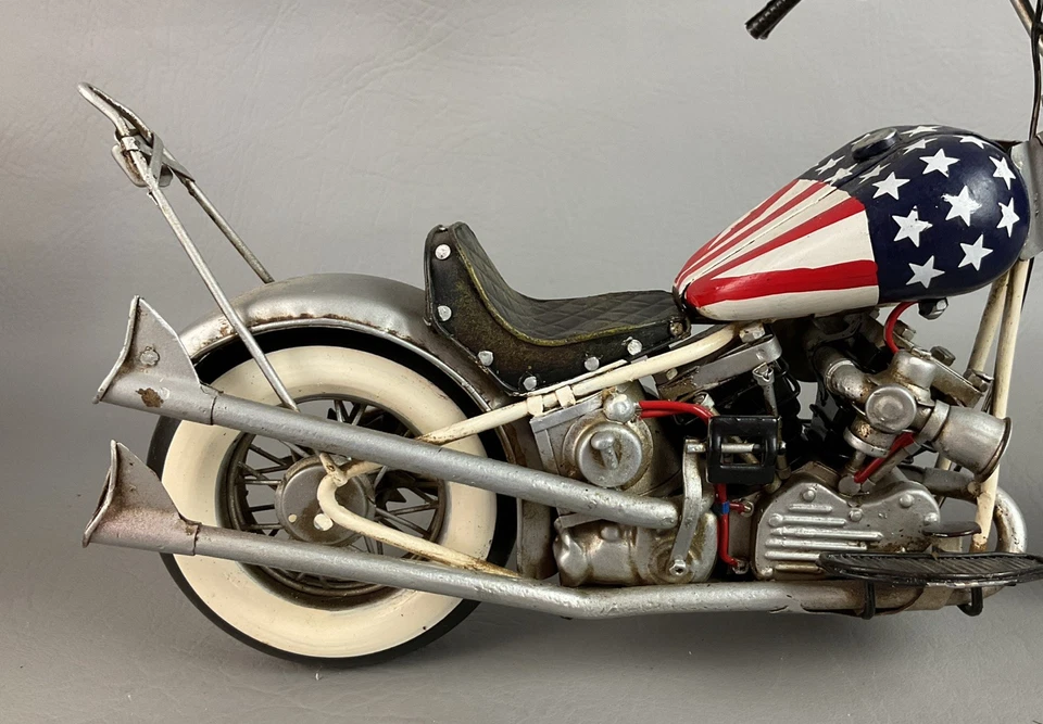 Motorcycle tin Metal Art Sculpture Figurine Decor 13" x9" USA flag Gas tank - Image 4 of 4