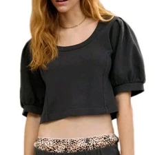 AE® American Eagle Puff Sleeve Cropped Sweatshirt Charcoal Grey M M