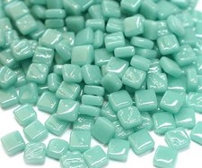 Pale Teal Green 8 mm Square Recycled Glass Mosaic Tile Pieces - 50 tiles