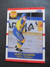 1990 SCORE NHL #398 MATS SUNDIN ROOKIE CARD. rookie card picture