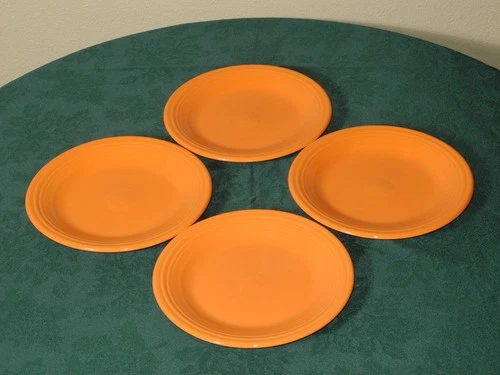Vintage set of 4 Fiesta Tangerine Orange Dinner Plates 10 1/2"