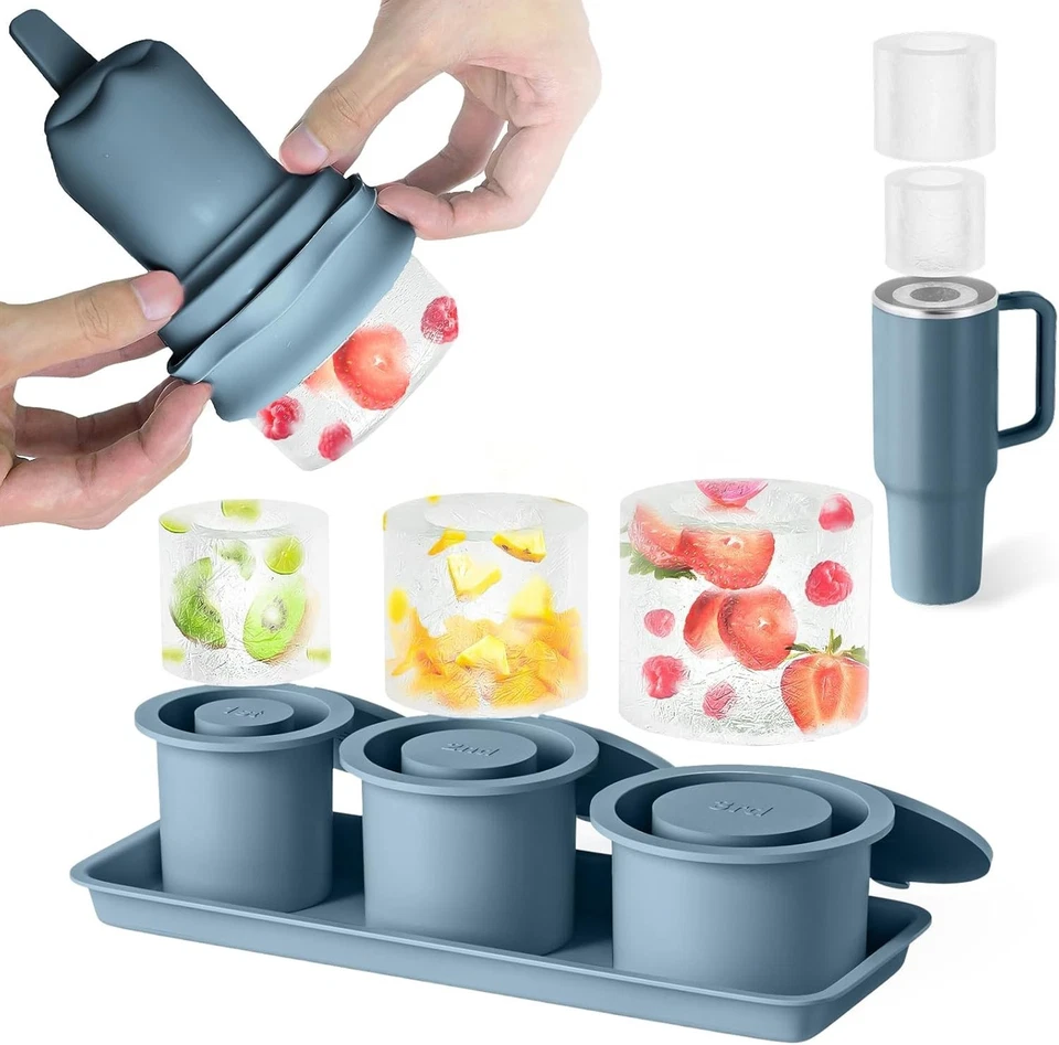 Molde de hielo para taza Stanley, bandeja de cubitos de hielo de silicona con tapa, contenedor 20 30 40 OZ Foto 2 de 3