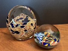 Set Of 2 Vintage Hand Blown Art Glass Paperweights