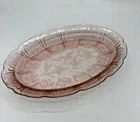 Vintage Cherry Blossom Pink Depression Glass Oval Tray 11 Inches