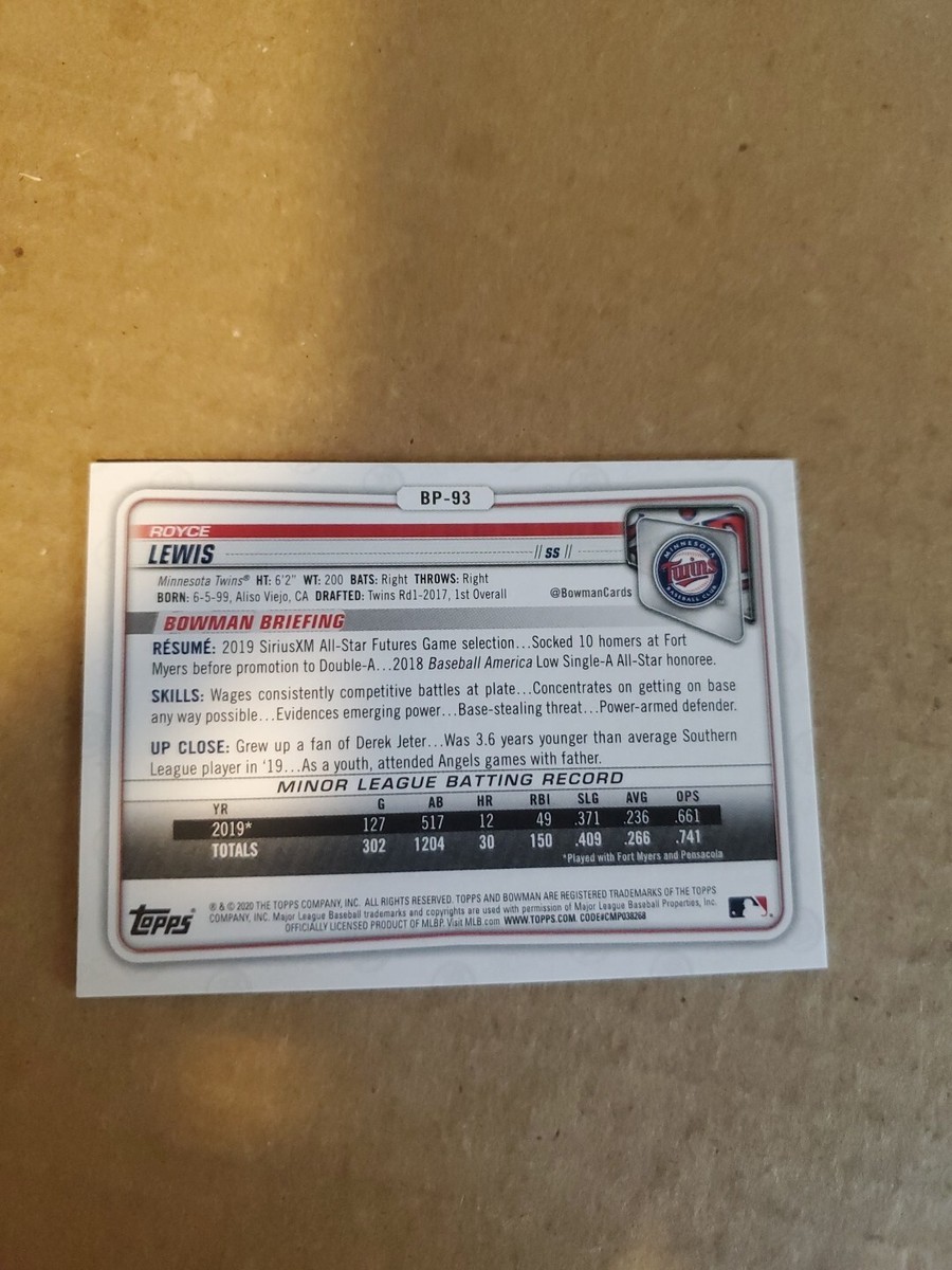 2020 Bowman Prospects Royce Lewis #BP-93 Sky Blue /499 Twins