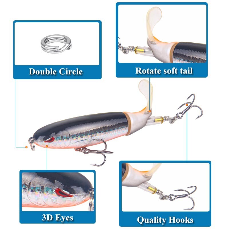 Whopper Plopper Topwater Lures 10-Pack, Floating Propeller Tail Bass Lures - Image 7