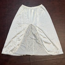 Vintage 70s Fortune Elastic Waist Slip Skirt Size M Lace Trim Cream One Slit