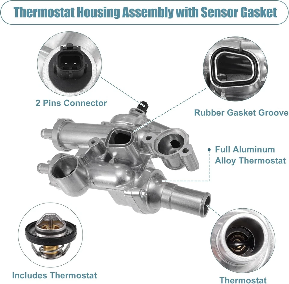 Conjunto de carcasa de termostato de aluminio para 07-12 Dodge Caliber 07-17 Jeep Compass Foto 2 de 4