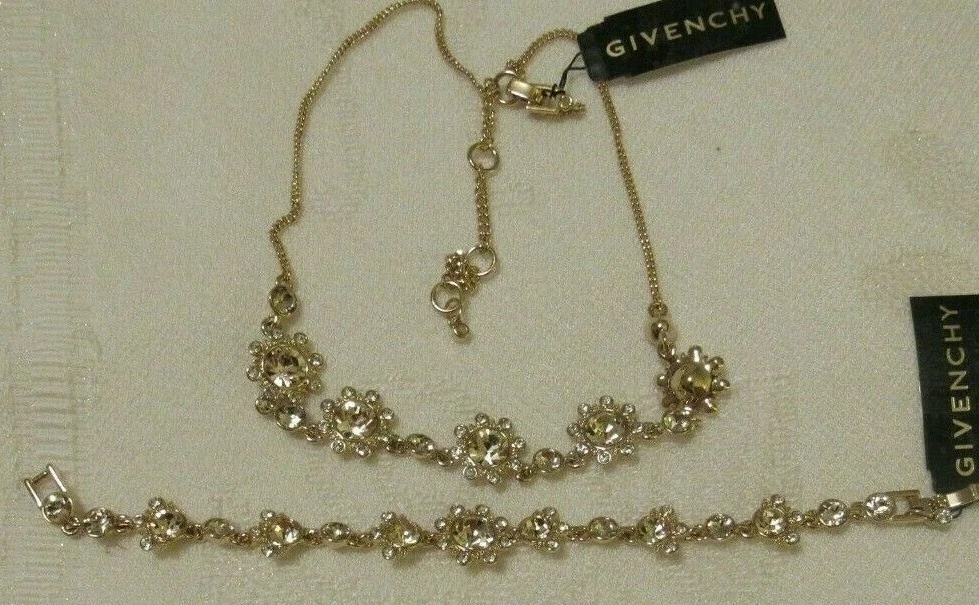 GIVENCHY COLLANA BRACCIALE DONNA NUOVO CON ETICHETTE GIVECHY G CRISTALLI ROSA MOLTO CHIARO E TRASPARENTI