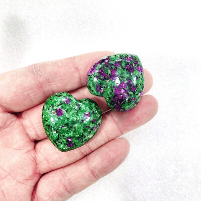 2pcs Natural Ruby Heart Palm Reiki Gemstone Crystal Quartz Healing Decorate