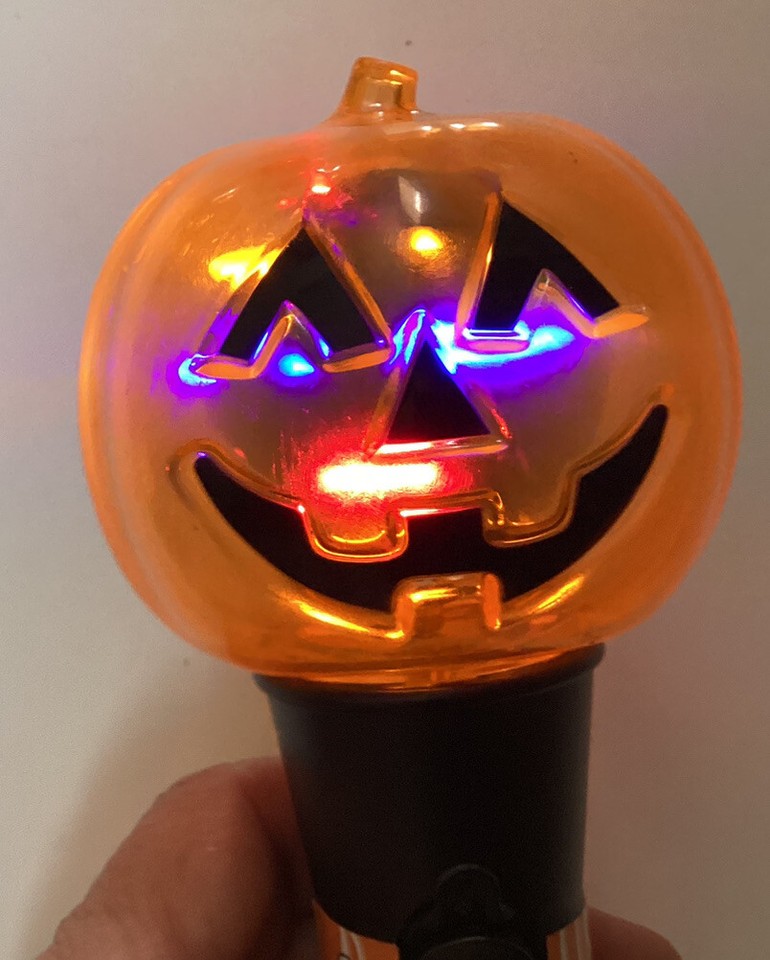 Jack O Lantern Hand Held Spinning Colorful Lights 7.5” Maui Four
