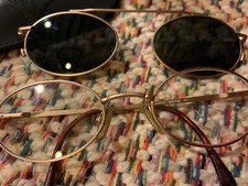 DKNY Vintage 2 pc. Gold Oval Wire Rim Glasses w/ Removabe Shades Case