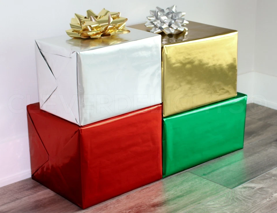 Papel de embrulho metálico para presente - 30" largura - Rolos jumbo - Prata ouro vermelho verde - Imagem 2 de 4