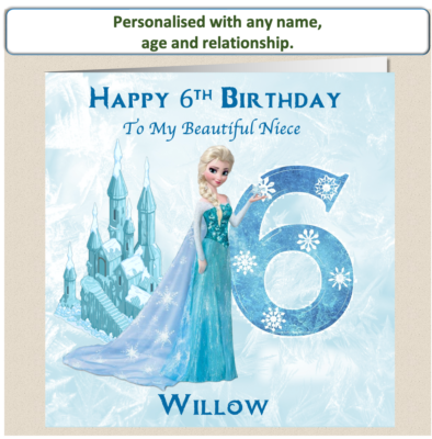 Personalised Frozen Elsa Birthday Card For Daughter Granddaughter Niece Sister – FRZ4
