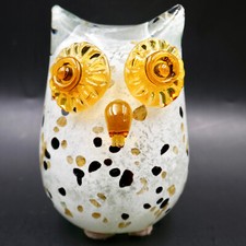 Murano Style Art Glass Owl Figurine 4.75" Cased Glass Spotted Body Vintage