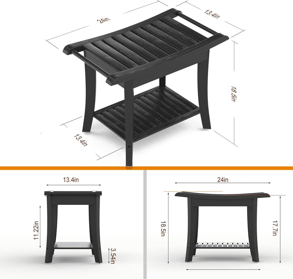 Bamboo Shower Stool Bench Waterproof with Storage Shelf for Shaving