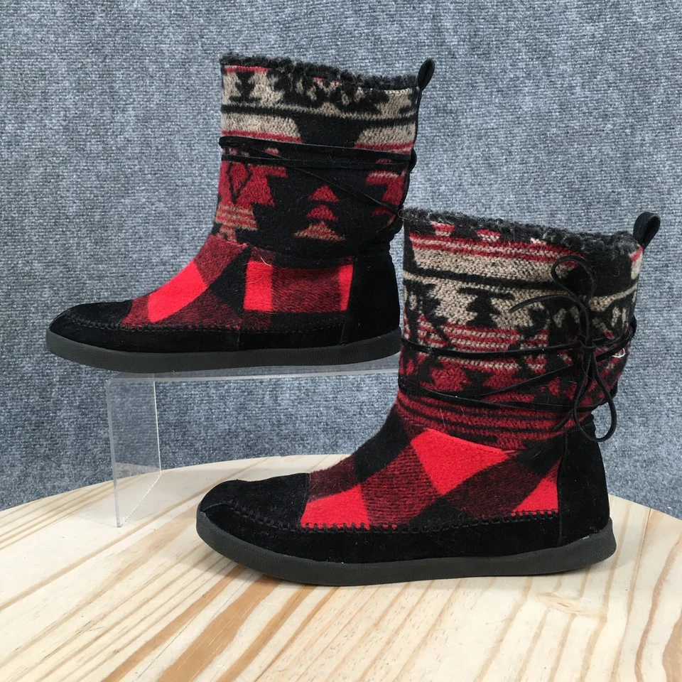 Madden Girl Winter Boots Womens 7.5 Jackmen Multicolor Faux Fux Pull On Plaid - Image 2 of 4