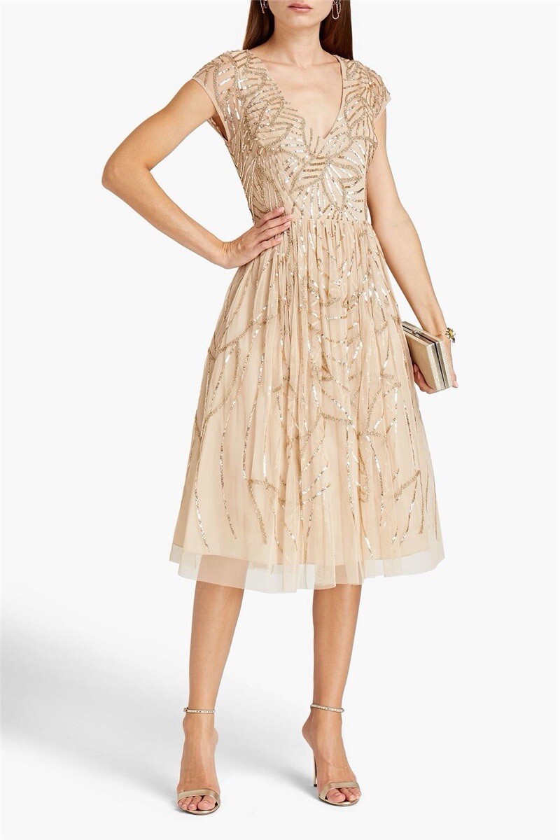 Aidan Mattox☆ビーズデコルテのエレガントなカクテルドレス AIDAN MATTOX Elegant Sequined Cocktail Dress Size 14 NWT | eBay