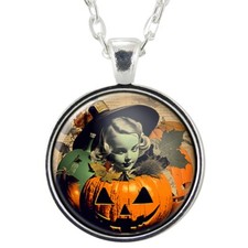 Pumpkin Pendant Necklace, Spooky Halloween Jack-O-Lantern Handmade Jewelry