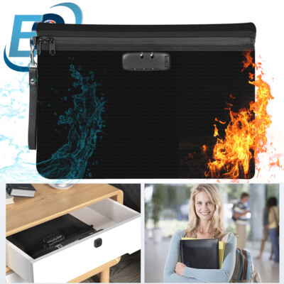 Fireproof Document Money Bag with Lock Waterproof Envelope Safe Pouch Storage